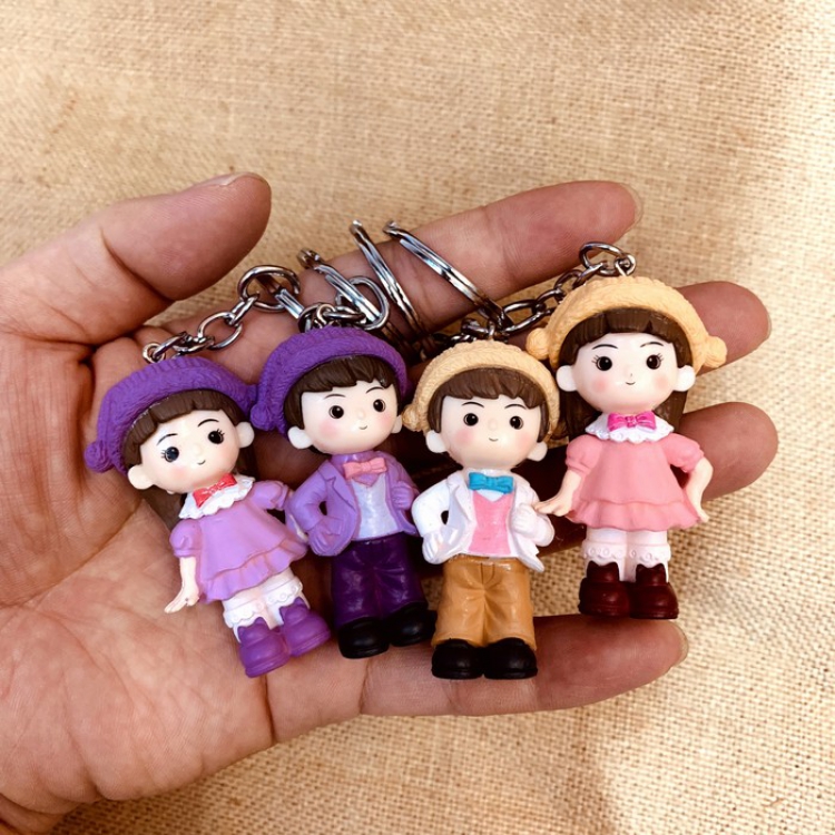 Double cap couple Cute creative cartoon keychain pendant price for 4 pcs Color mixing