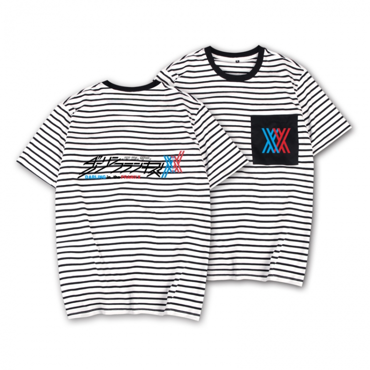 DARLING in the FRANXX Striped Letters Color Loose Short Sleeve T-Shirt from S to XXXL