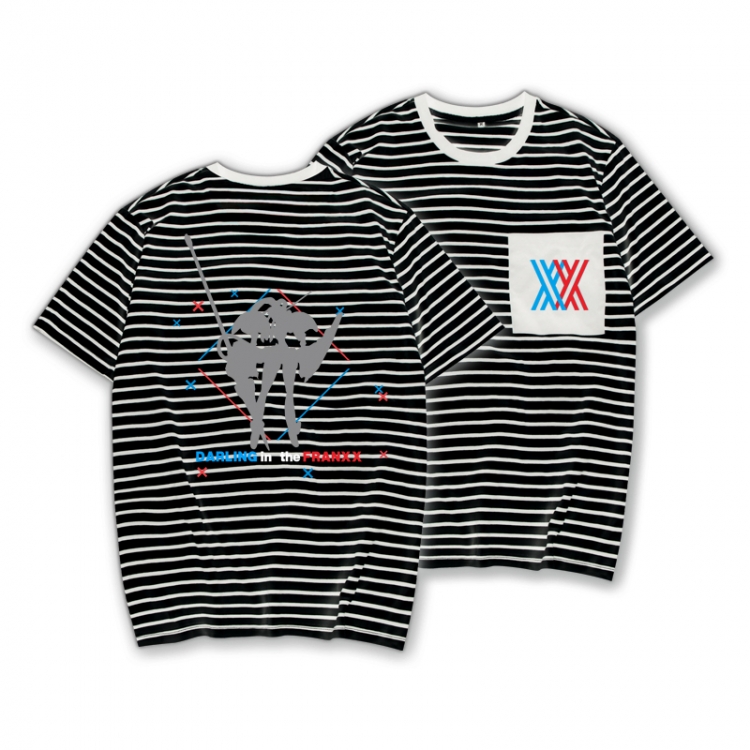 DARLING in the FRANXX Striped Letters Color Loose Short Sleeve T-Shirt from S to XXXL