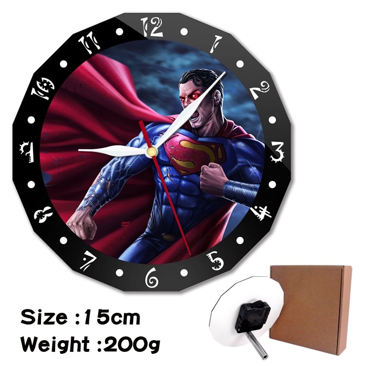  Superman Anime double acrylic wall clock alarm clock 15cm 200g 