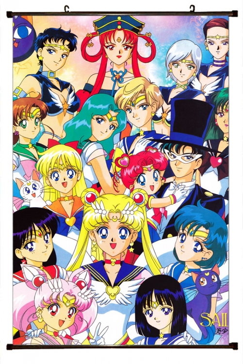 sailormoon Anime black Plastic rod Cloth painting Wall Scroll 60X90CM  M2-24