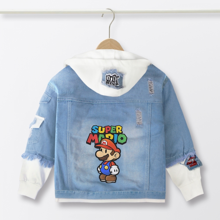 Super Mario Anime children's denim hooded sweater denim jacket  from 110 to 150 for children