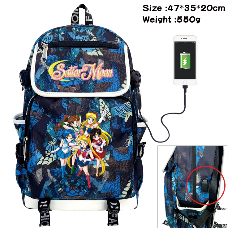 sailormoon Anime Camouflage Flip Data Cable Backpack School Bag 47x35x20cm