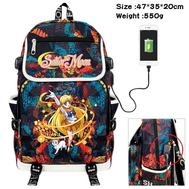 sailormoon Anime Camouflage Flip Data Cable Backpack School Bag 47x35x20cm