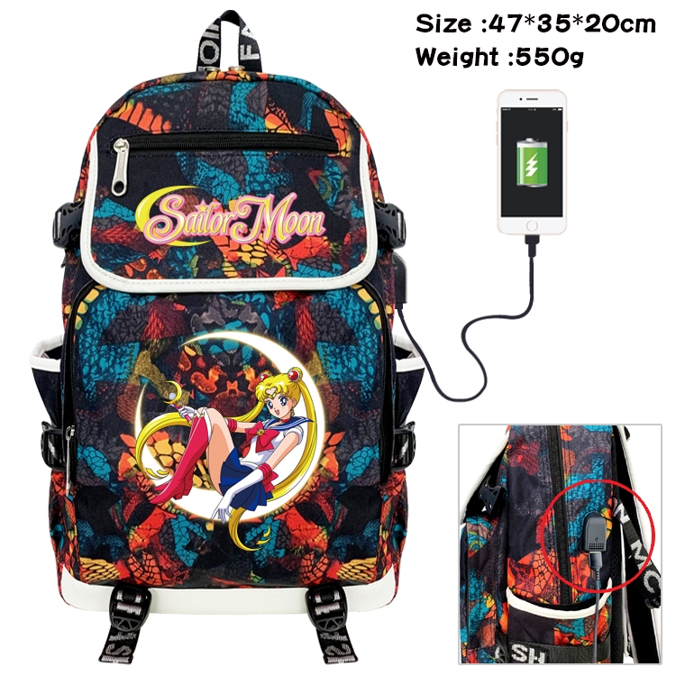 sailormoon Anime Camouflage Flip Data Cable Backpack School Bag 47x35x20cm