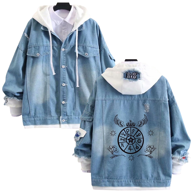 sailormoon anime stitching denim jacket top sweater from S to 4XL