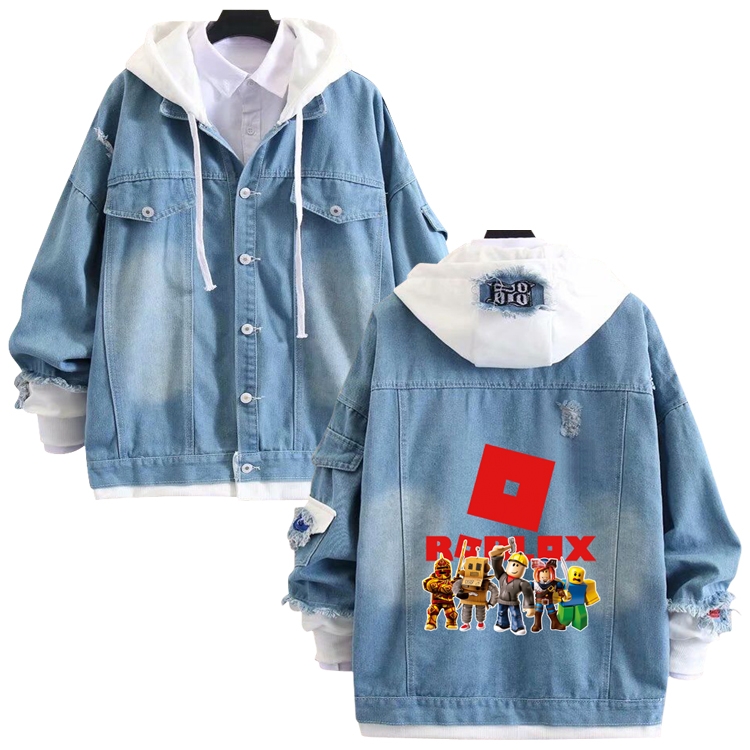 Robllox anime stitching denim jacket top sweater from S to 4XL