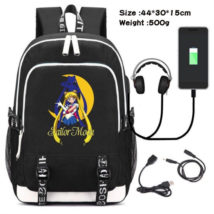 sailormoon Canvas Double Shoulder White Zipper Data Backpack Waterproof School Bag 44X30X15CM 500G