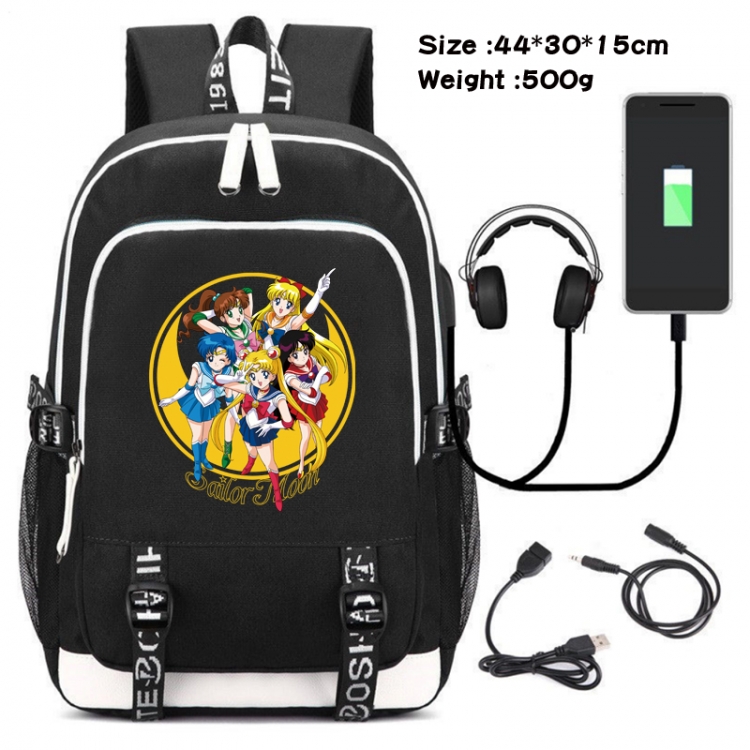 sailormoon Canvas Double Shoulder White Zipper Data Backpack Waterproof School Bag 44X30X15CM 500G