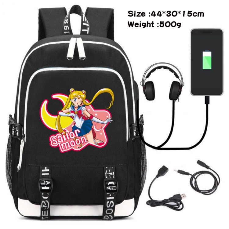 sailormoon Canvas Double Shoulder White Zipper Data Backpack Waterproof School Bag 44X30X15CM 500G