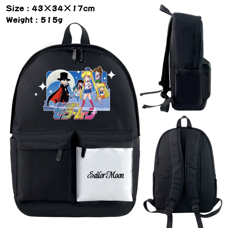 sailormoon Anime Black and White Classic Waterproof Canvas Backpack 43X34X17CM