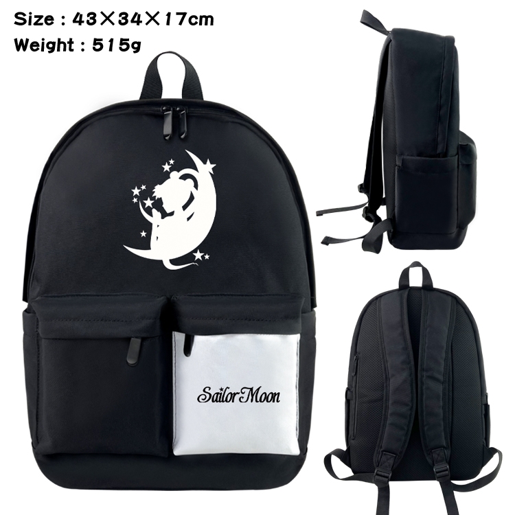 sailormoon Anime Black and White Classic Waterproof Canvas Backpack 43X34X17CM