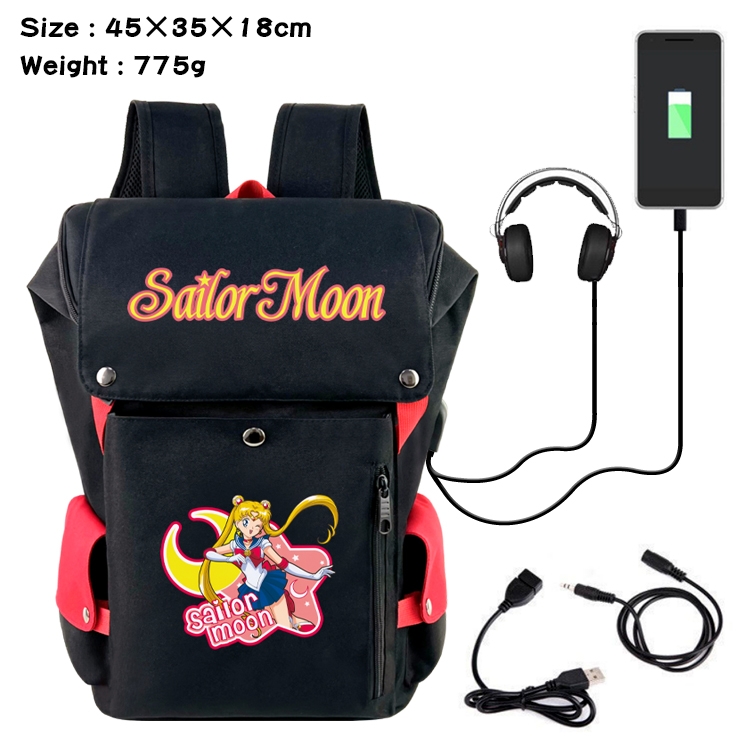 sailormoon Anime Canvas Bucket Data Cable Backpack School Bag 45X35X18CM