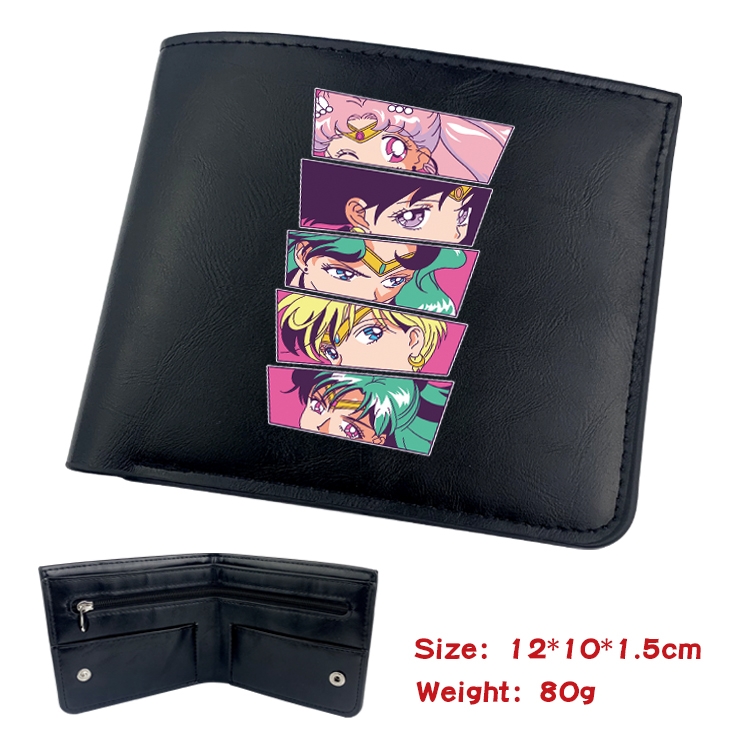 sailormoon Anime Black Leather Magnetic Buckle Two Fold Card Holder Wallet 22.5X13.5CM 