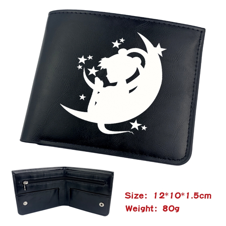 sailormoon Anime Black Leather Magnetic Buckle Two Fold Card Holder Wallet 22.5X13.5CM 