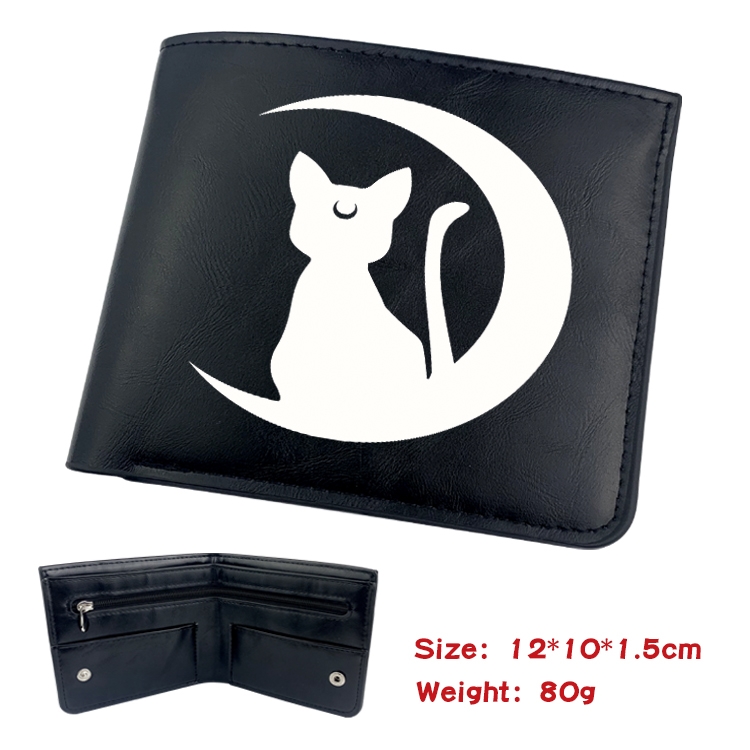 sailormoon Anime Black Leather Magnetic Buckle Two Fold Card Holder Wallet 22.5X13.5CM 