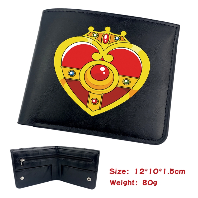 sailormoon Anime Black Leather Magnetic Buckle Two Fold Card Holder Wallet 22.5X13.5CM 