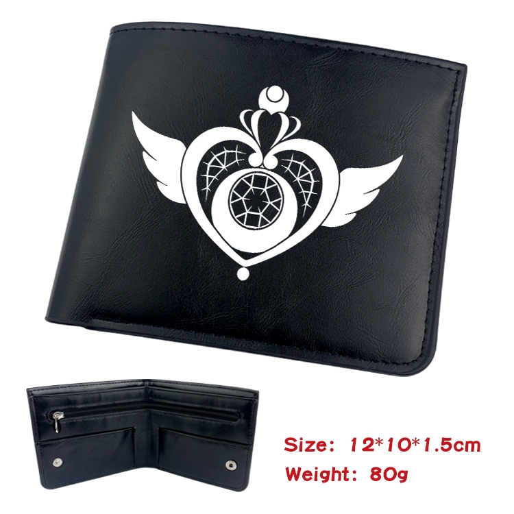 sailormoon Anime Black Leather Magnetic Buckle Two Fold Card Holder Wallet 22.5X13.5CM 