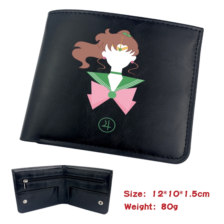 sailormoon Anime Black Leather Magnetic Buckle Two Fold Card Holder Wallet 22.5X13.5CM 