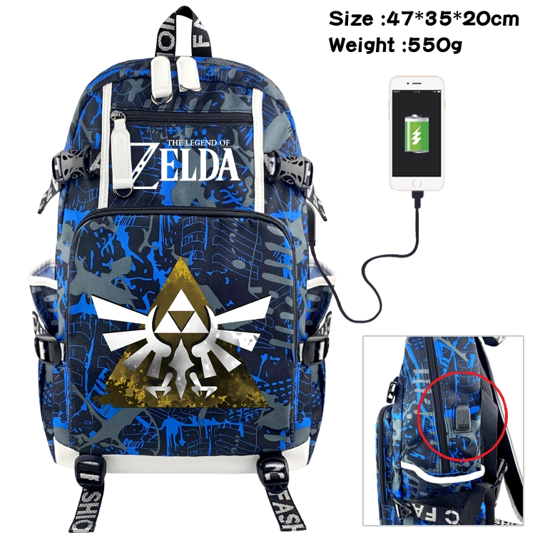 The Legend of Zelda Anime data cable camouflage print backpack schoolbag 47x35x20cm