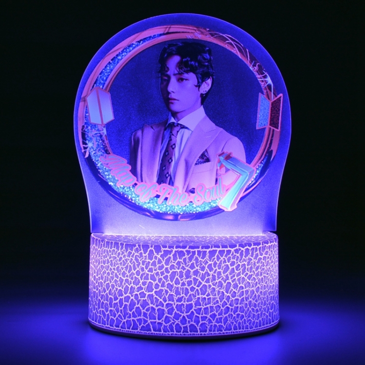 BTS Color acrylic night light 16 kinds of color changing remote control USB interface boxed 14X7X4CM white cracked base