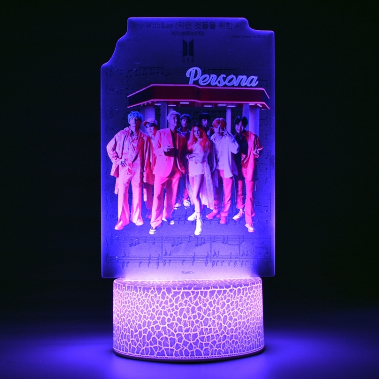 BTS Color Acrylic Night Light 16 Color-changing Remote Control USB Interface Box Set 19X7X4CM white cracked base