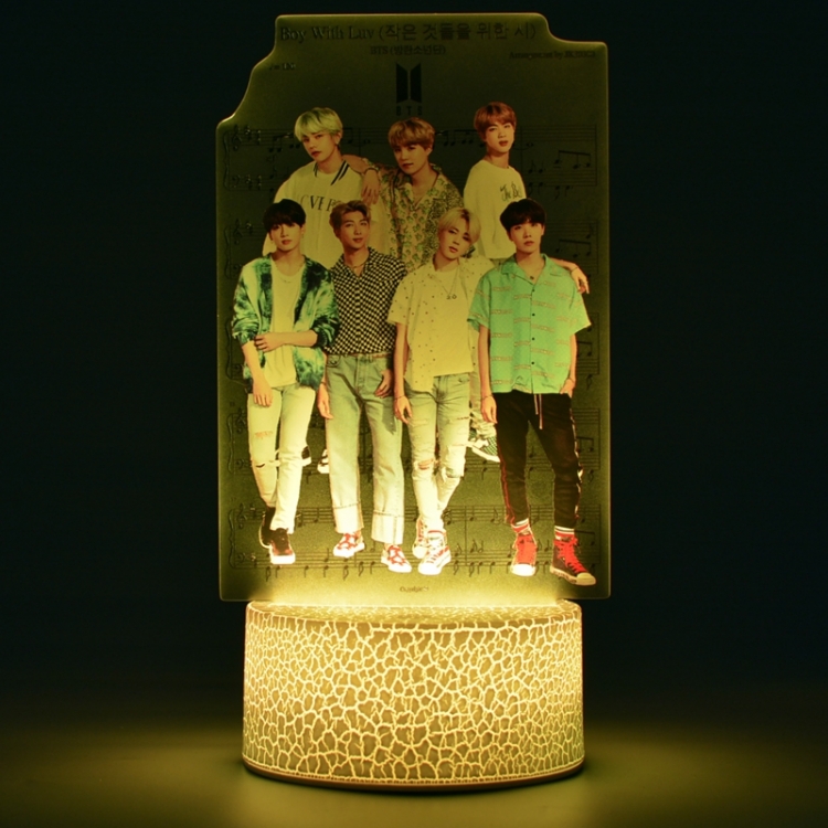 BTS Color Acrylic Night Light 16 Color-changing Remote Control USB Interface Box Set 19X7X4CM white cracked base