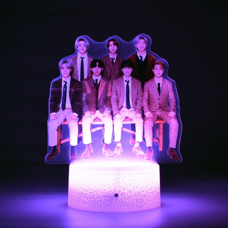 BTS Color Acrylic Night Light 16 Color-changing Remote Control USB Interface Box Set 19X7X4CM white cracked base