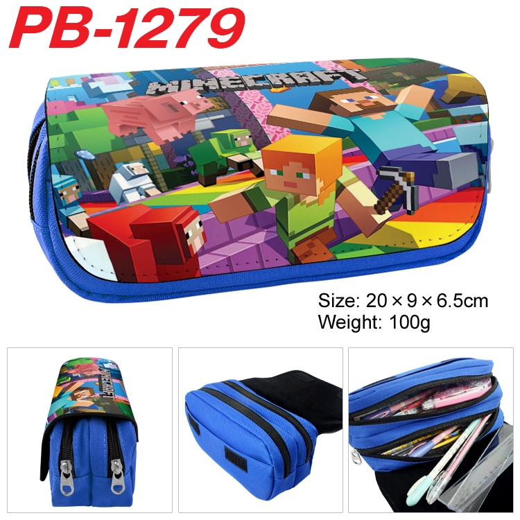 Minecraft Cartoon double-layer zipper canvas stationery case pencil Bag 20×9×6.5cm PB-1279