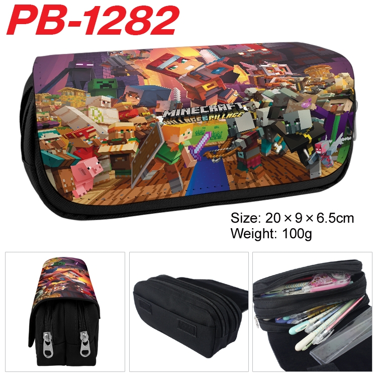 Minecraft Cartoon double-layer zipper canvas stationery case pencil Bag 20×9×6.5cm  PB-1282