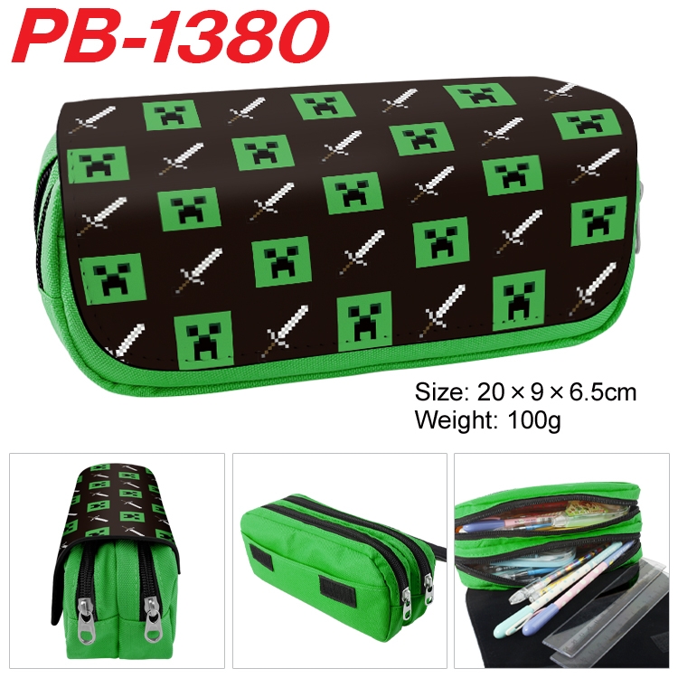 Minecraft Cartoon double-layer zipper canvas stationery case pencil Bag 20×9×6.5cm PB-1380