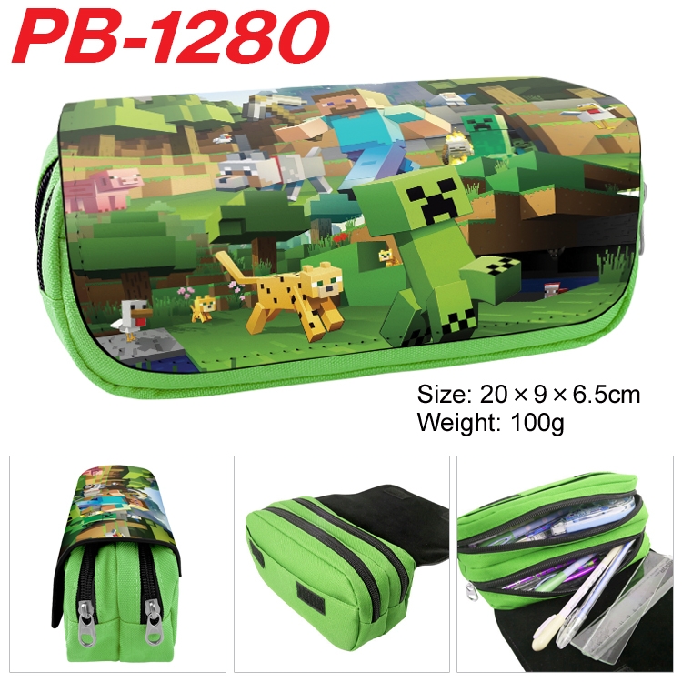 Minecraft Cartoon double-layer zipper canvas stationery case pencil Bag 20×9×6.5cm PB-1280