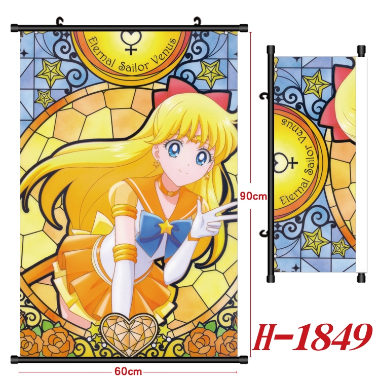 sailormoon Anime Black Plastic Rod Canvas Painting Wall Scroll 60X90CM  H-1849