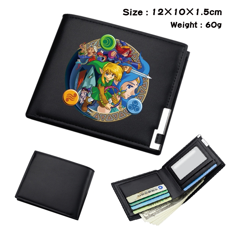 The Legend of Zelda Anime Coloring Book Black Leather Bifold Wallet 12x10x1.5cm