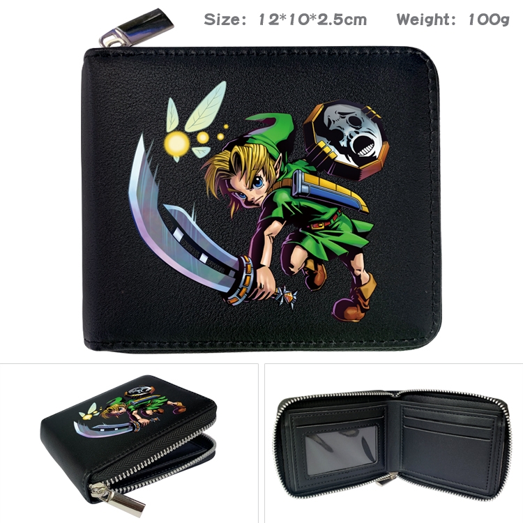 The Legend of Zelda Anime zipper black leather half-fold wallet 12X10X2.5CM