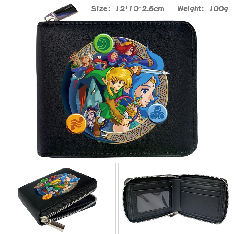 The Legend of Zelda Anime zipper black leather half-fold wallet 12X10X2.5CM