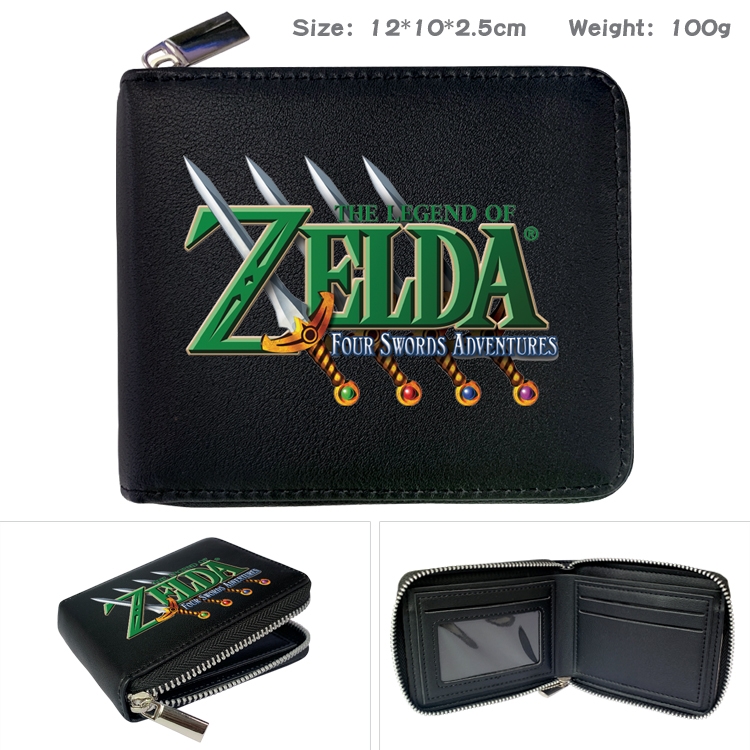 The Legend of Zelda Anime zipper black leather half-fold wallet 12X10X2.5CM