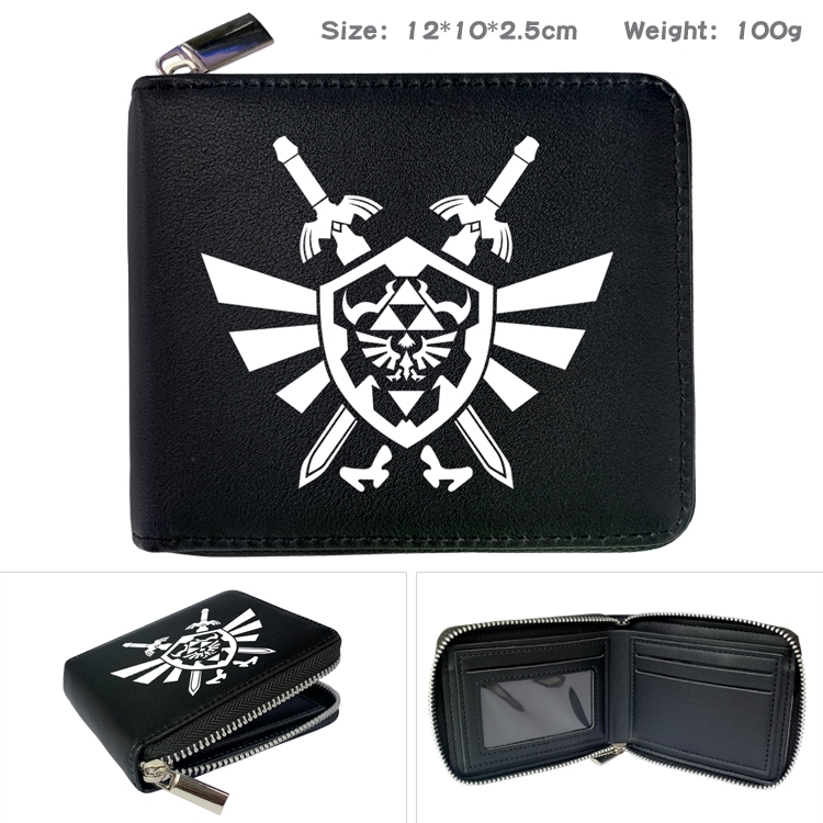 The Legend of Zelda Anime zipper black leather half-fold wallet 12X10X2.5CM