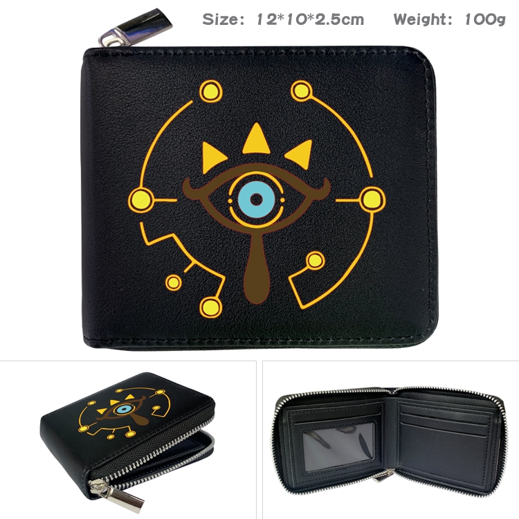 The Legend of Zelda Anime zipper black leather half-fold wallet 12X10X2.5CM