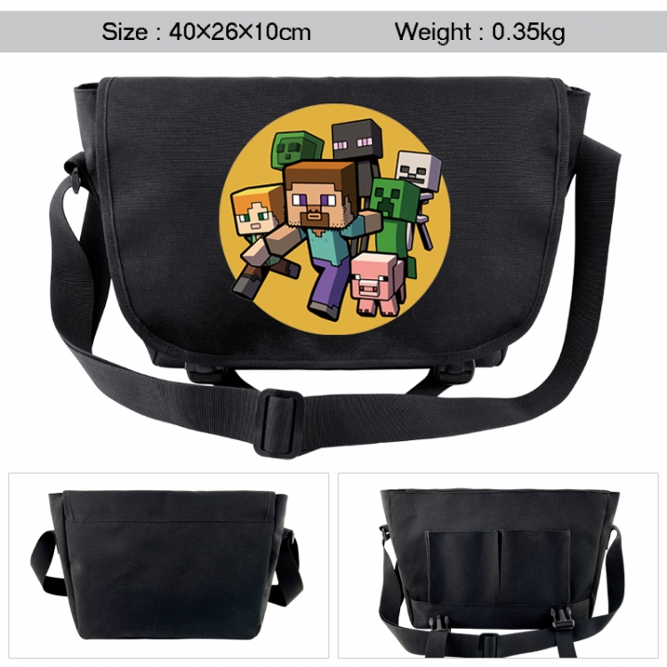 Minecraft Anime black double button waterproof single shoulder crossbody bag 40x26x10cm