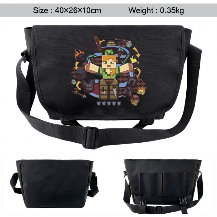 Minecraft Anime black double button waterproof single shoulder crossbody bag 40x26x10cm