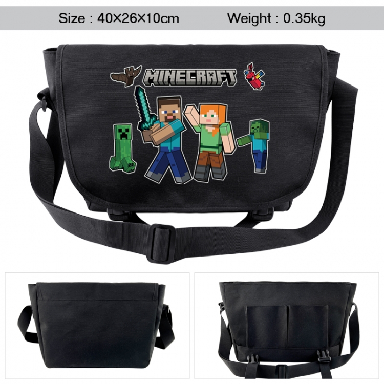 Minecraft Anime black double button waterproof single shoulder crossbody bag 40x26x10cm