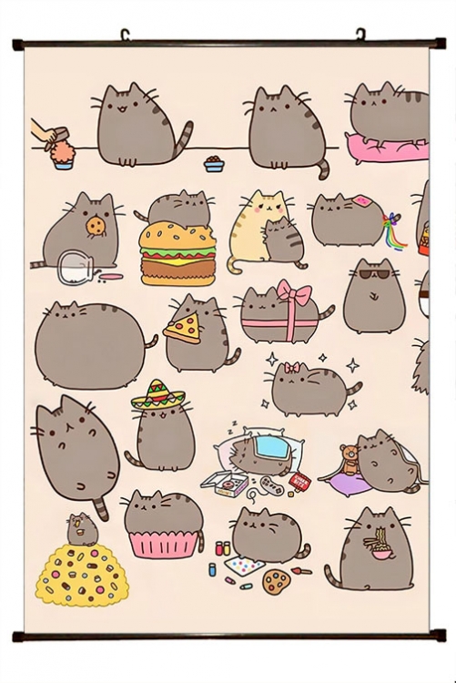 Pusheen Anime black Plastic rod Cloth painting Wall Scroll 60X90CM  P3-16