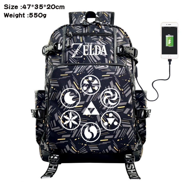 The Legend of Zelda Anime data cable camouflage print USB backpack schoolbag 47x35x20cm