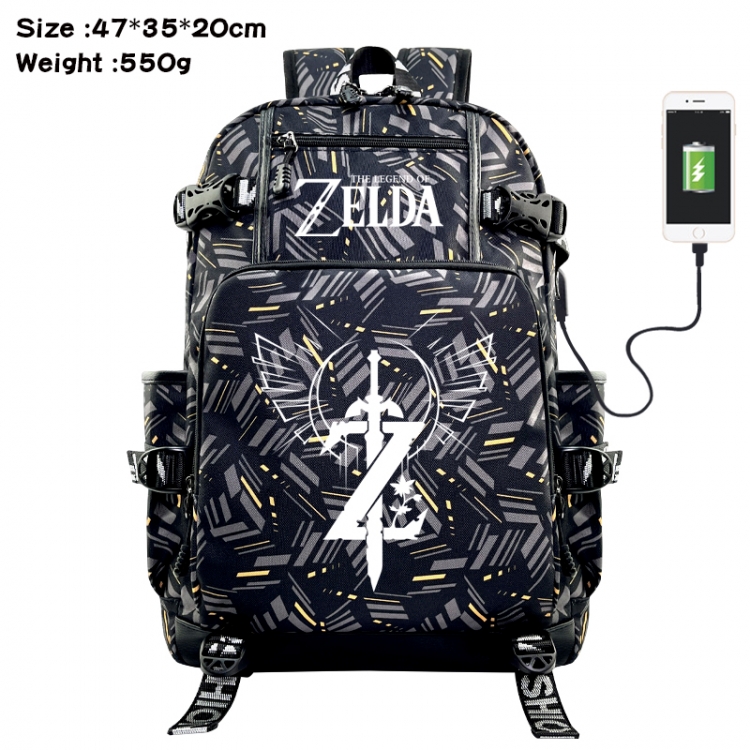 The Legend of Zelda Anime data cable camouflage print USB backpack schoolbag 47x35x20cm