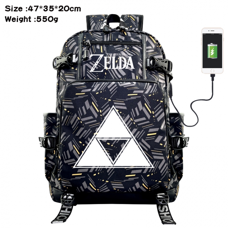 The Legend of Zelda Anime data cable camouflage print USB backpack schoolbag 47x35x20cm