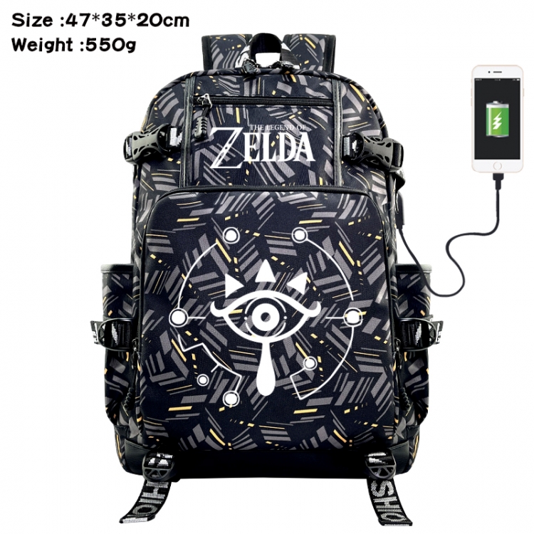 The Legend of Zelda Anime data cable camouflage print USB backpack schoolbag 47x35x20cm