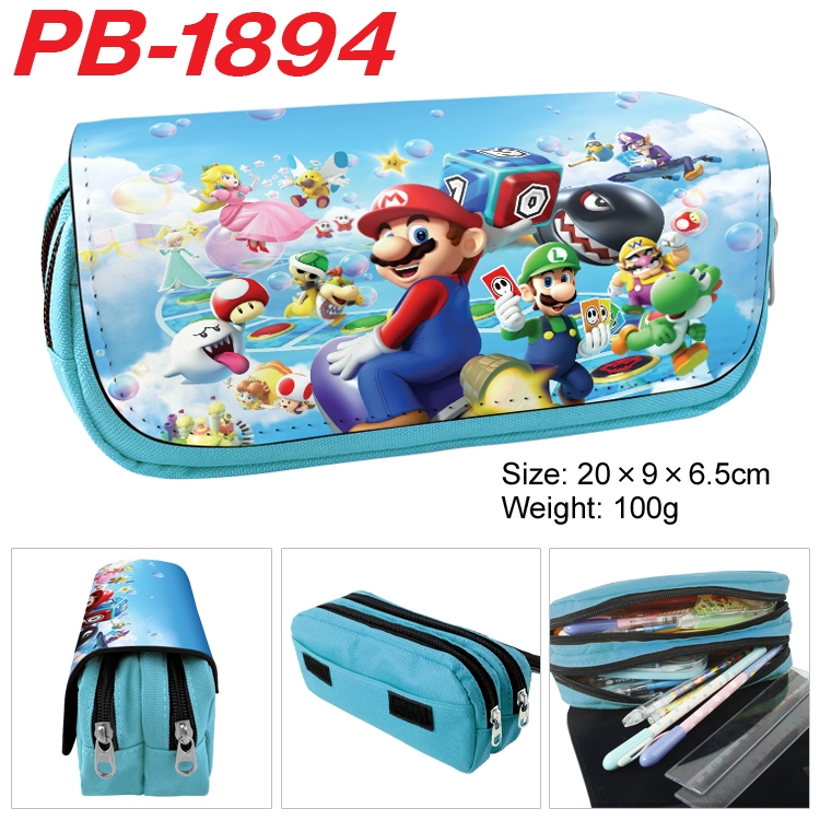 Super Mario  Anime double-layer pu leather printing pencil case 20x9x6.5cm PB-1894