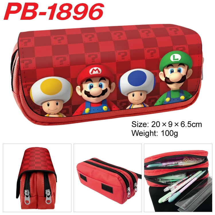 Super Mario  Anime double-layer pu leather printing pencil case 20x9x6.5cm