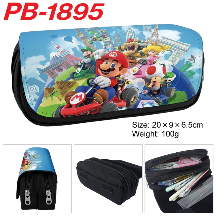 Super Mario  Anime double-layer pu leather printing pencil case 20x9x6.5cm  PB-1895